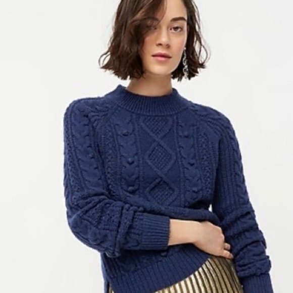 J. Crew Sweaters - J. Crew Merino Wool Cable Pom Pom Sweater Navy